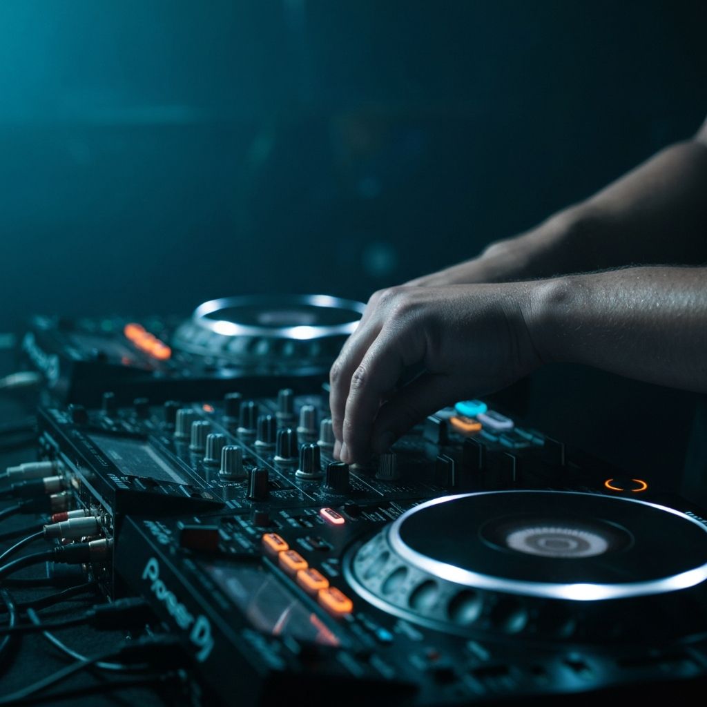 Close up of DJ equipment during a live set